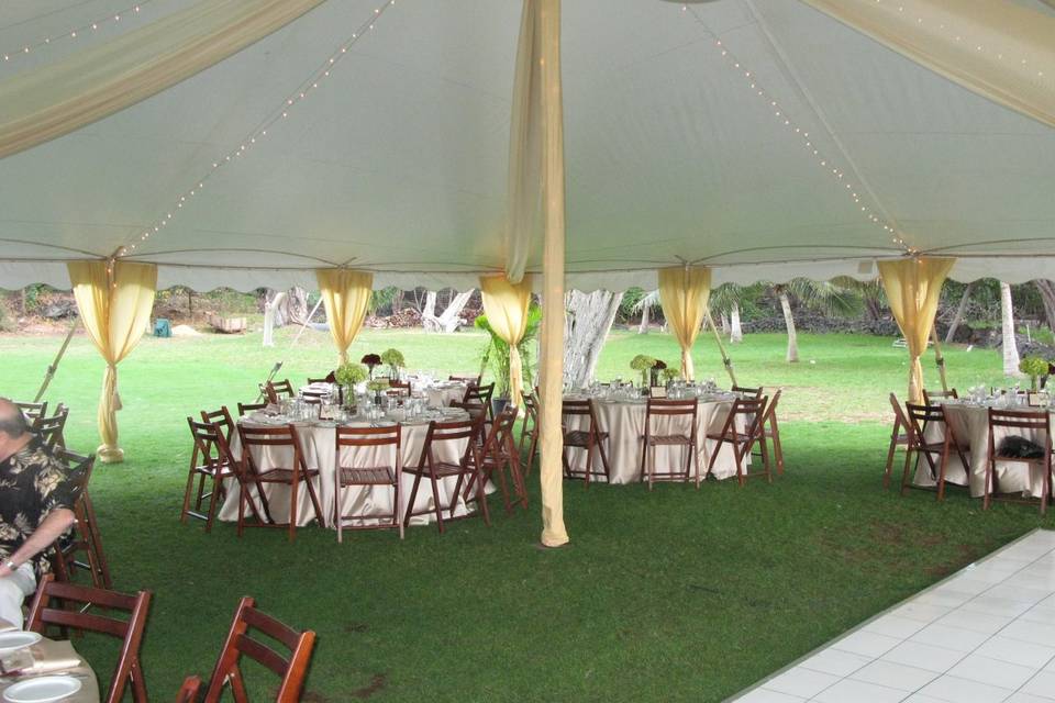 Wedding Reception under a tent at Sugarman's Estate or Honua Kai Lani Estate, Makena, Maui.