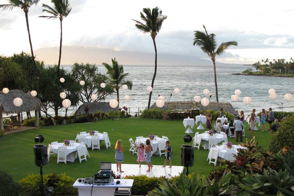 Small Wedding Reception on the Ocean Front Lawn at the Four Seasons Resort in Wailea, Maui