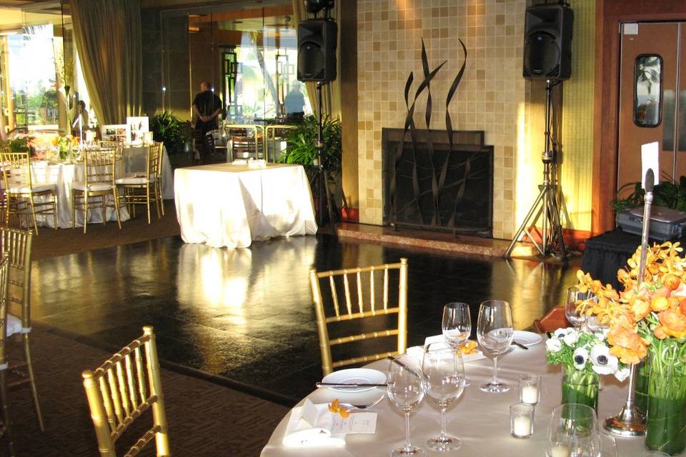 Spago Restaurant Private Dining Room at the Four Seasons Resort in Wailea.  Black Dance Floor provided by Maui Tunes Entertainment & Productions