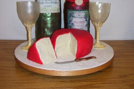 3D wine and cheese cake.