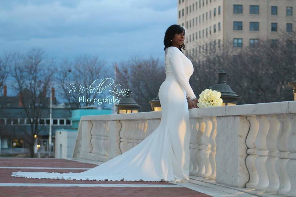 Bride by the balcony