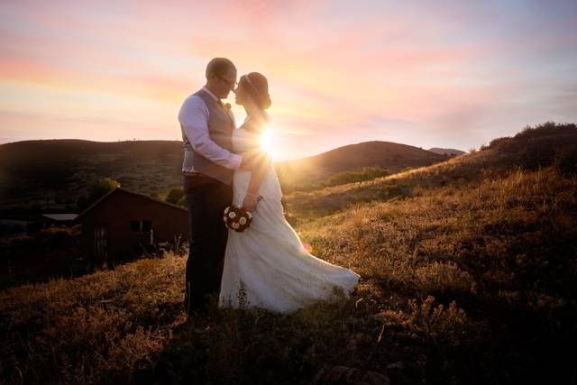 Wedding couple at sunset in CO