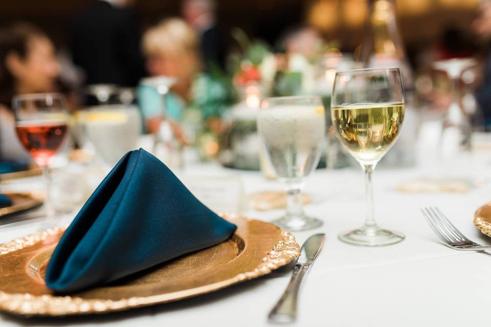 Blue and gold table setting