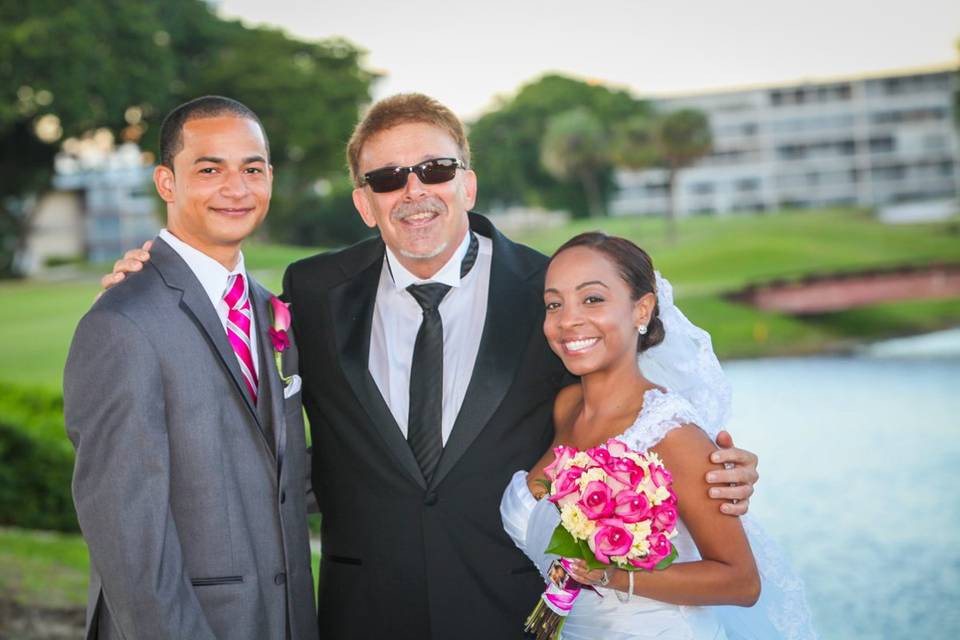 Newlyweds and the officiant