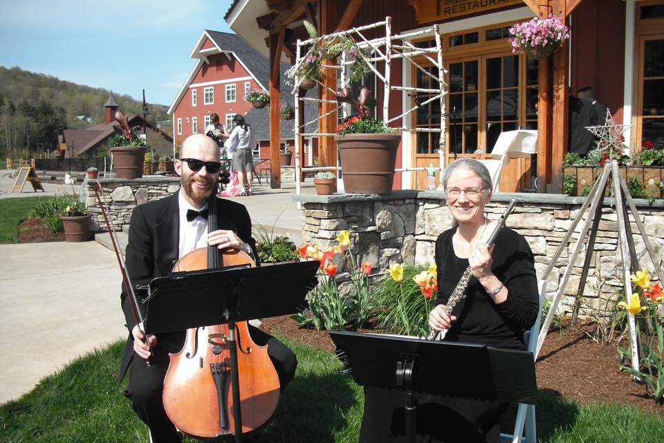Michael Close, cello, Lisa Carlson, flute, at Sugarbush Resort in Warren, Vermont.