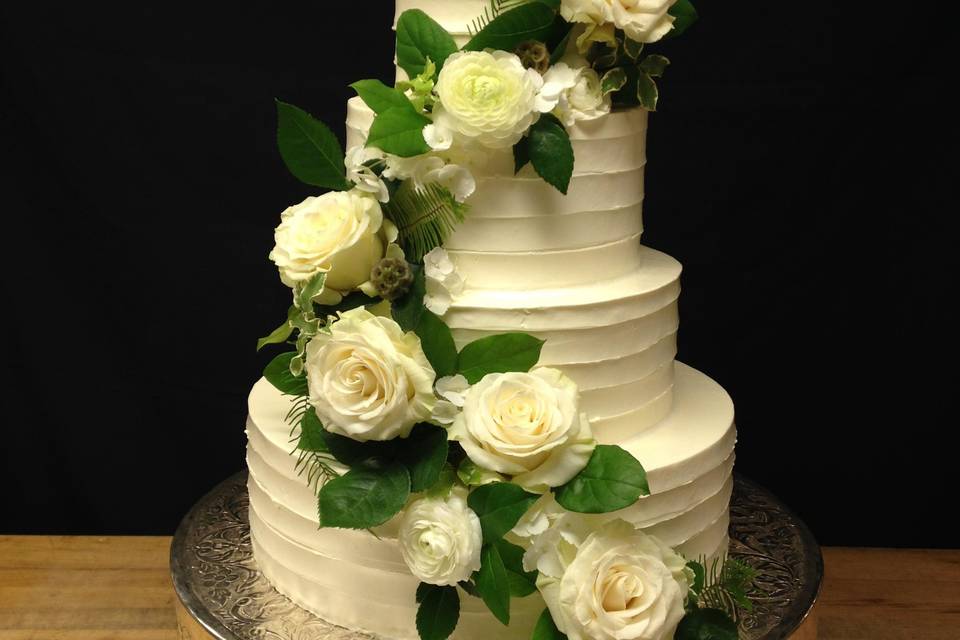 Striped Cake & White Flowers