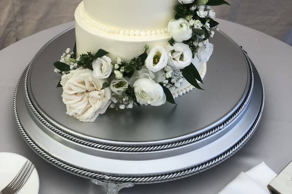 White Wedding with flower sash