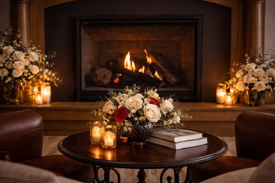 Active Fireplace in Ballroom