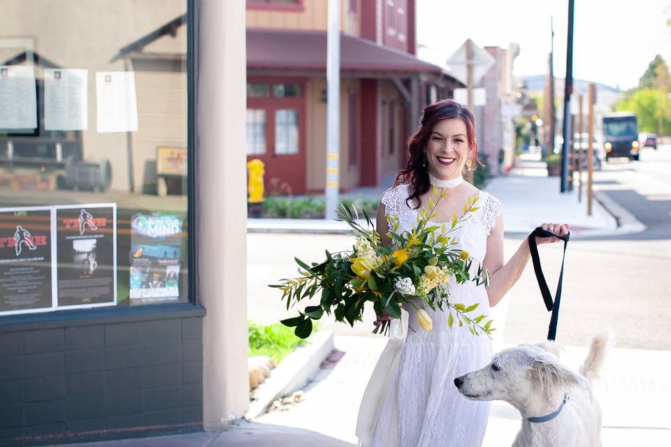 Happy bride and her dog