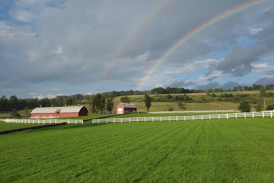 Barn with rainbow