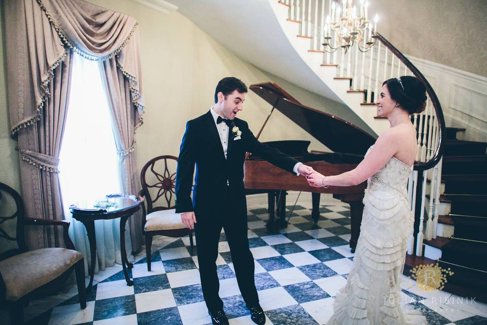 Couple by a staircase