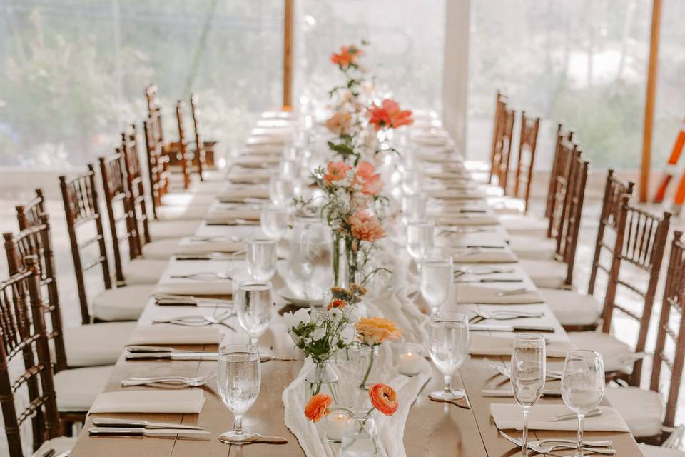 Farm tables with roses