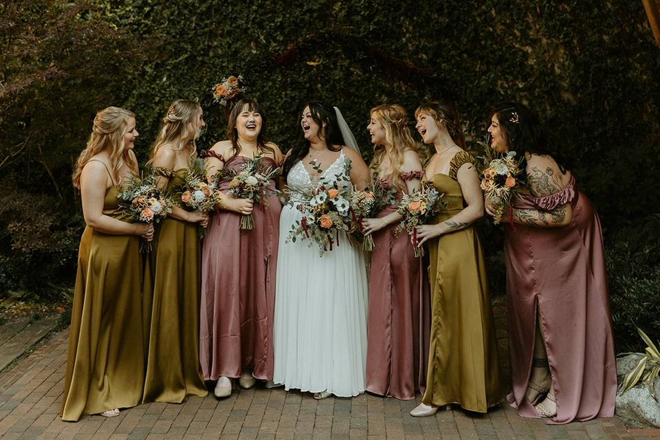 Bridal party laughing