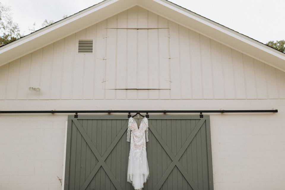 Wedding Dress on Barn