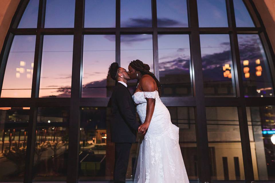 Couple kissing sunset