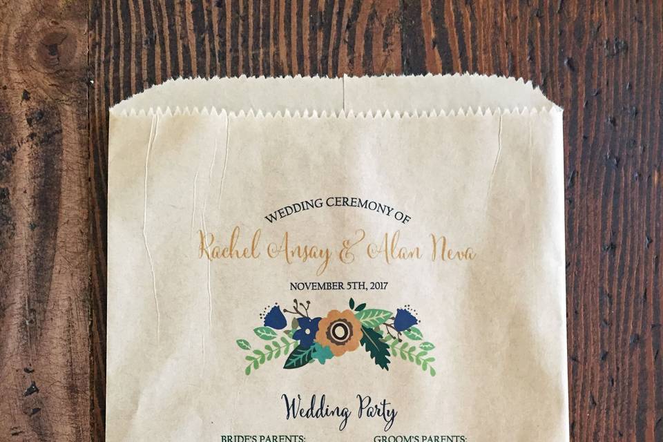 Wedding Program Favor Bag