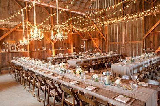 Barn Wedding with Farm Tables and Lighting