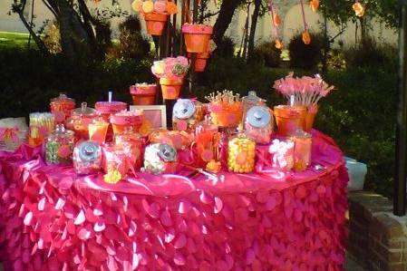 Garden tree candy buffet, orange and pink.