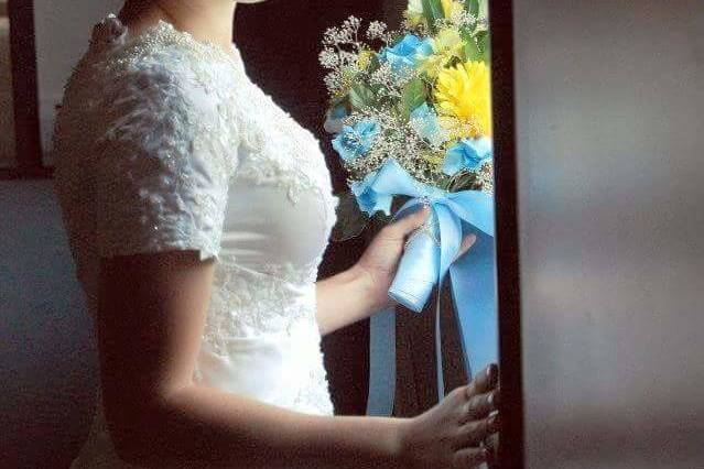 Bride looking out the window