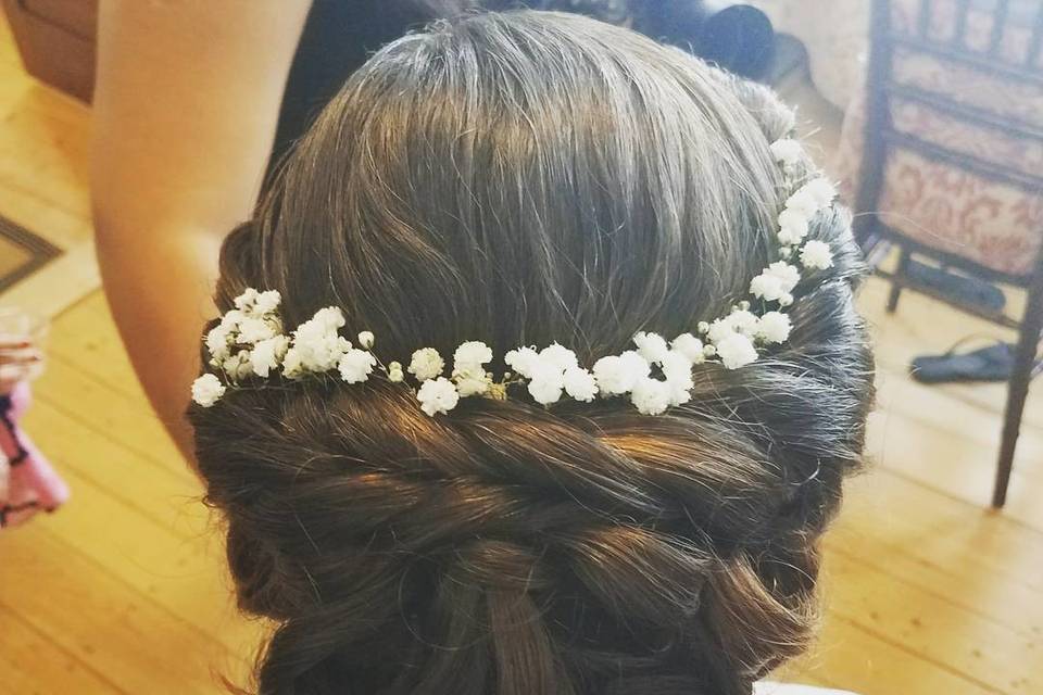 Bridal updo and flower crown