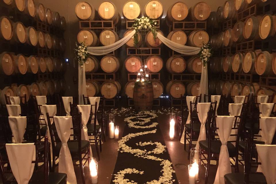 Black and white wedding setup