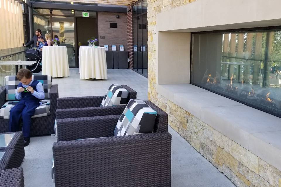 Patio with fireplace