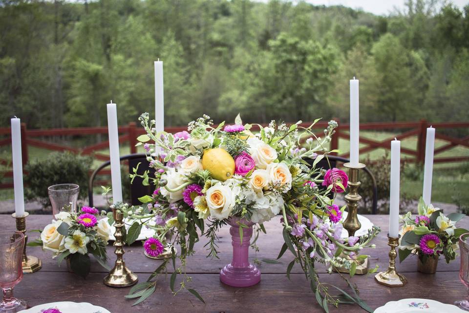 Table with flowers and candles