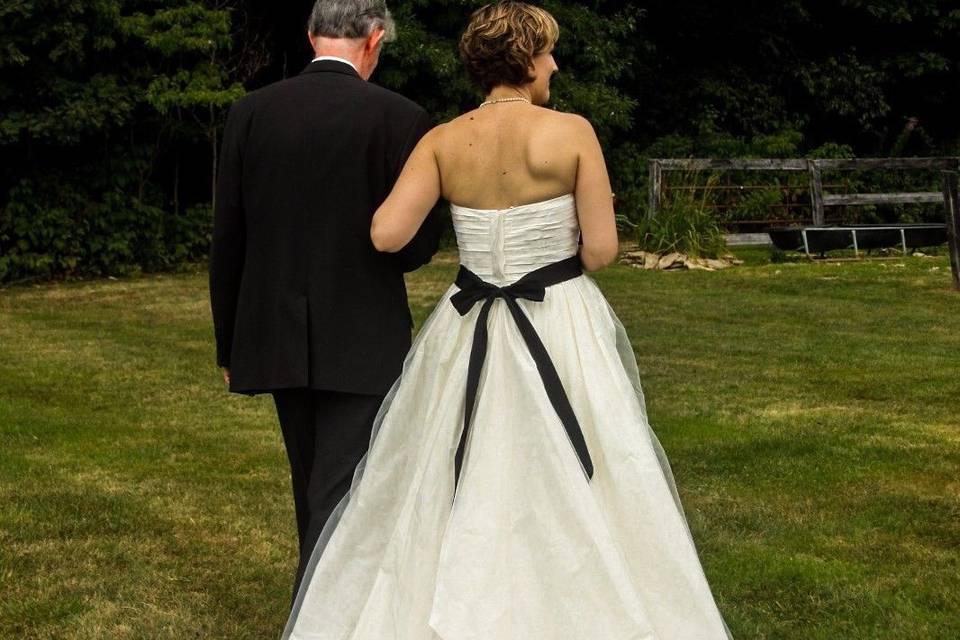 Bridal gown with black bow