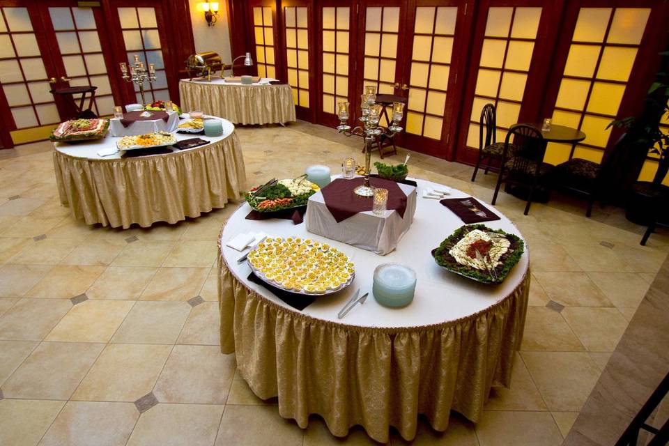 Welcome cocktail reception in a private Atrium setting with plenty of seating.