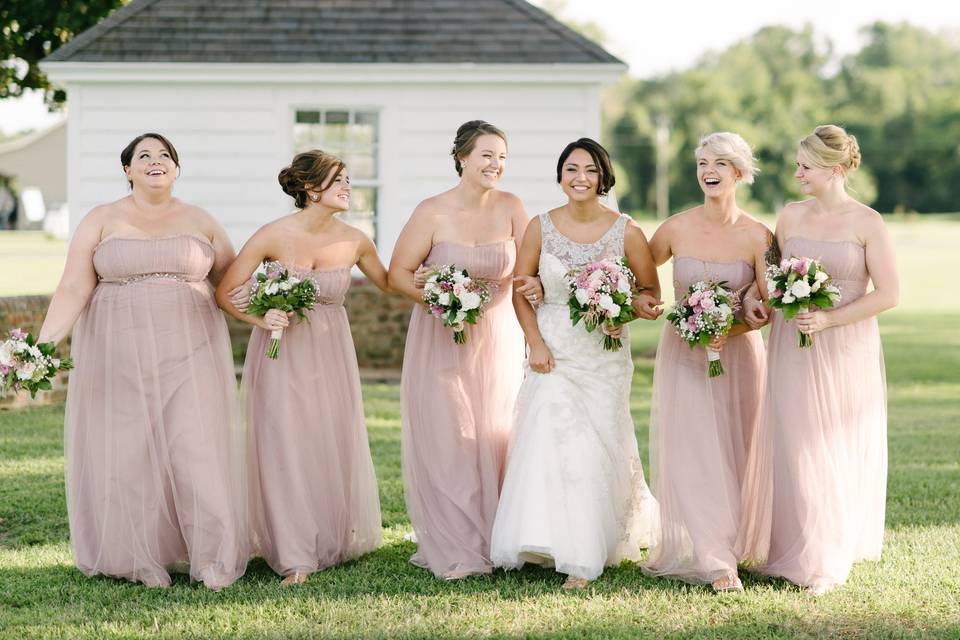 Bride and the bridesmaids