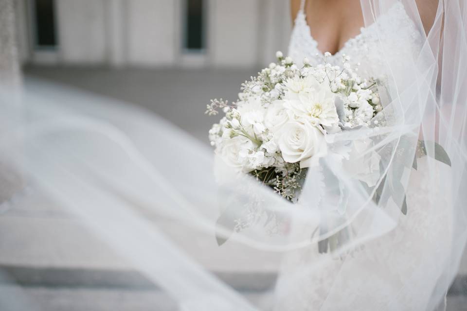 The bride holding her bouquet