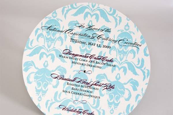 ROUND Dinner Menu to match the linens!