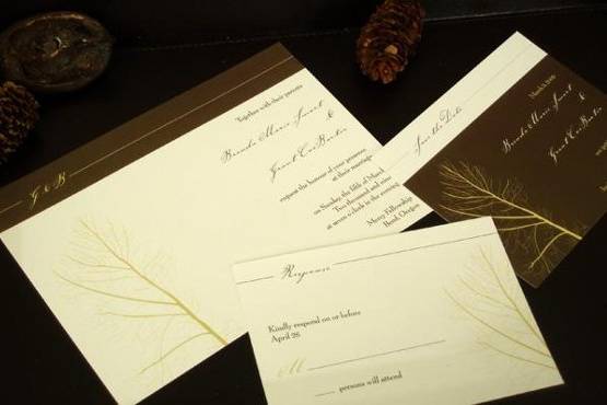 A Fall themed wedding invitation collection for a modern bride.