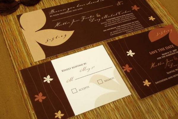 This chic wedding invitation collection works for any season. Customize colors fonts and wording through our website www.elliellc.com.