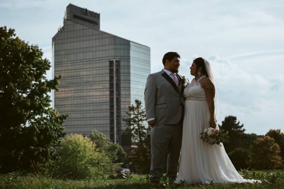 Bride and Groom with Tower