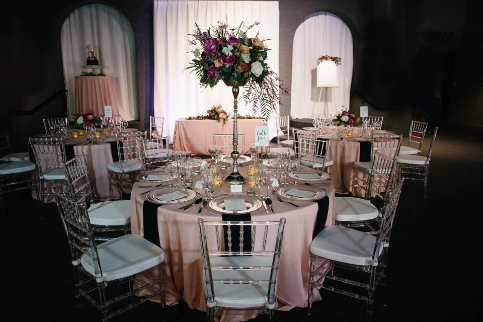 Floral centerpiece and tables