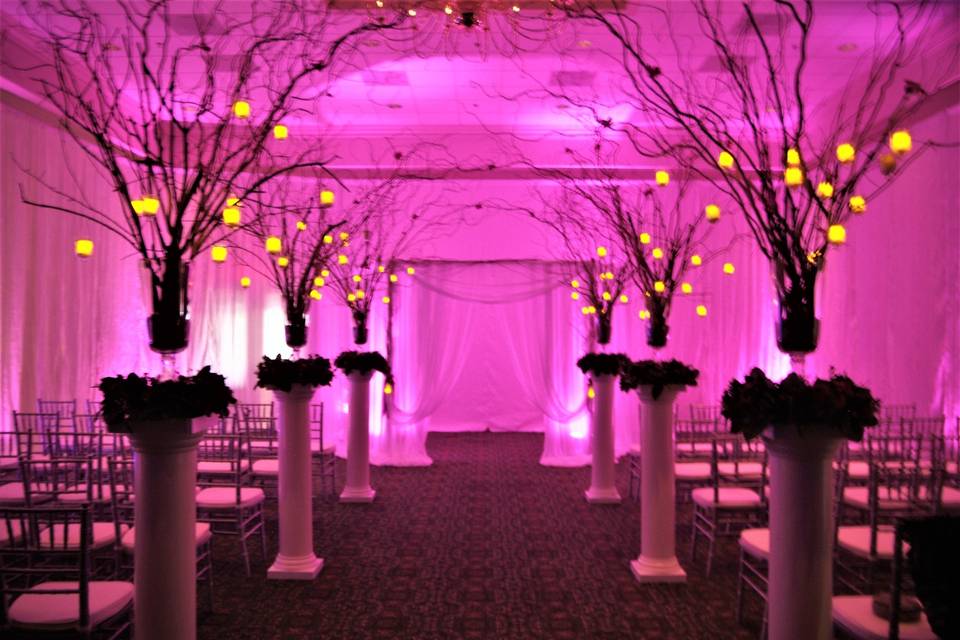 Ceremony pipe and drape with uplights