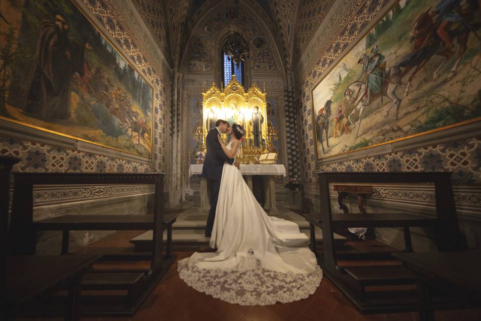 Bride and groom in chapel