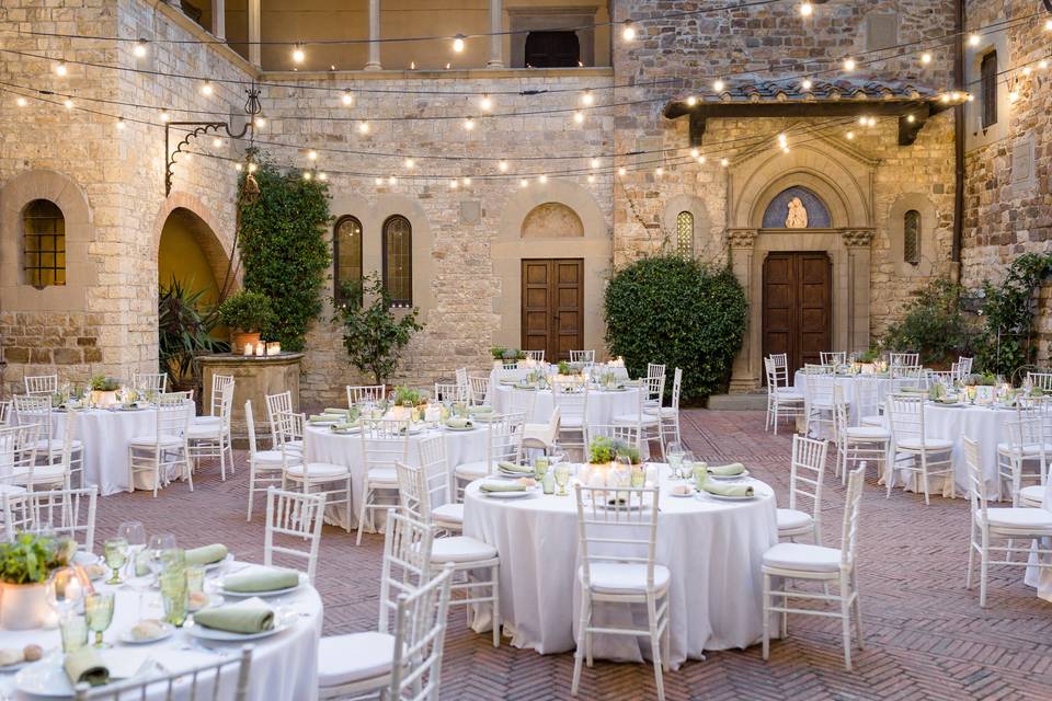 Tables in inner courtyard