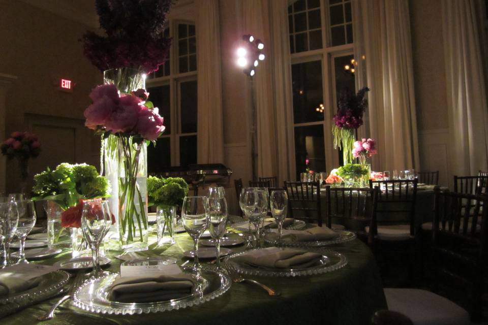 Pin spotting on these floral centerpieces at Cranwell Resort in Lenox, Mass.