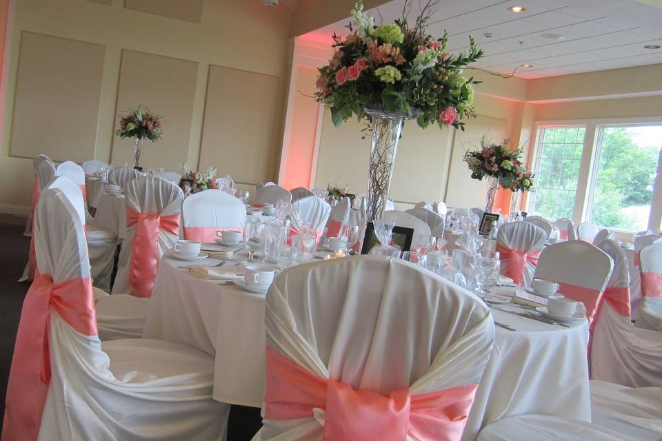 Coral uplighting at the Berkshire Hills Country Club in Pittsfield, Mass.