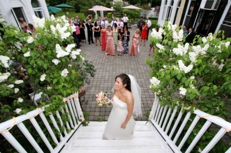 Bride by the stairs