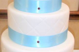 Tiffany Blue wedding cake.  Fondant with satin ribbon