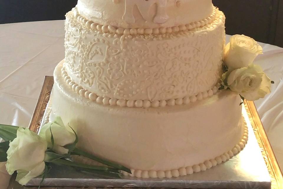 Romantic lace.  Italian Cream cake with cream cheese buttercream