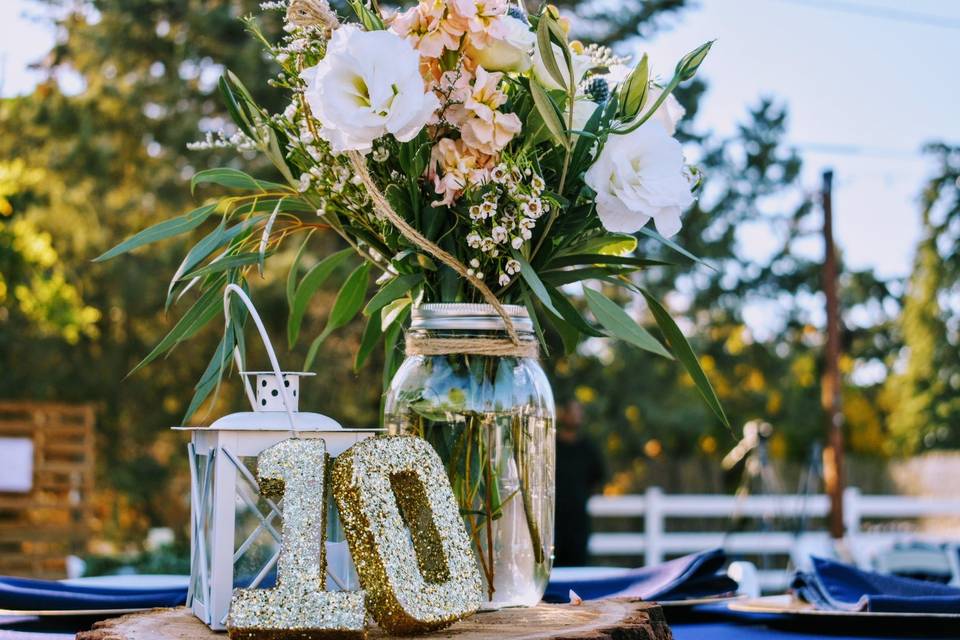 Lantern and flower centerpiece