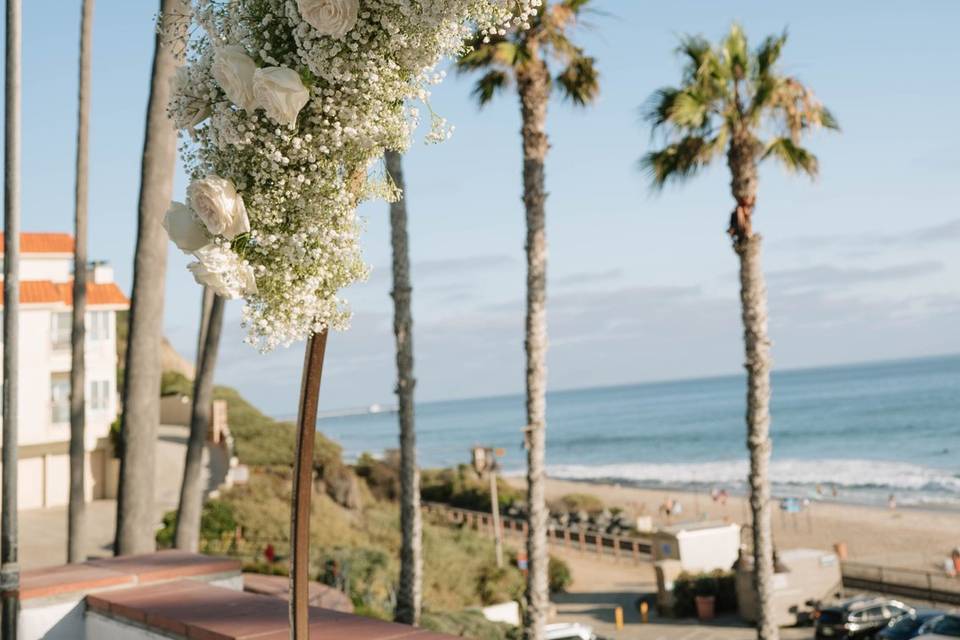 Baby's breath and white roses