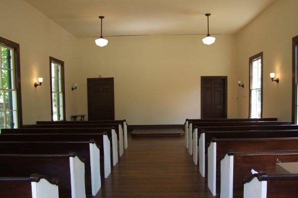 View of church interior.  Seating available for 70-75 individuals, plus the bridal party and standing room in the rear of the church.