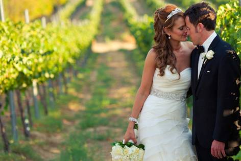 Bride & Groom in a vineyard at a wedding at Callaway Winery in Temecula