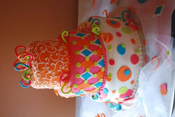 Funky Lopsided cake in Orange and Hot pink