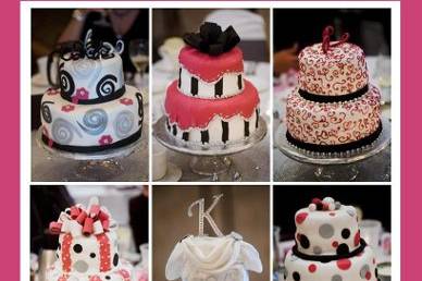 Centerpiece Cakes hot pink and black with silver